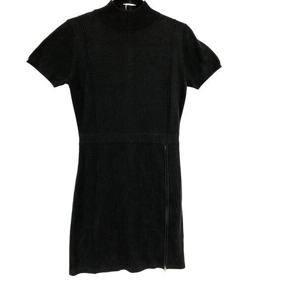 Boston Proper Black Knit High Neck Dress with Gold Zippers Size S‎ - Picture 1 of 8
